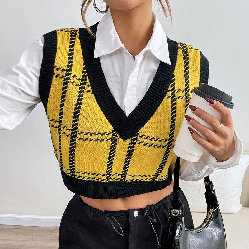Women Check Knit Top Mune Fashion
