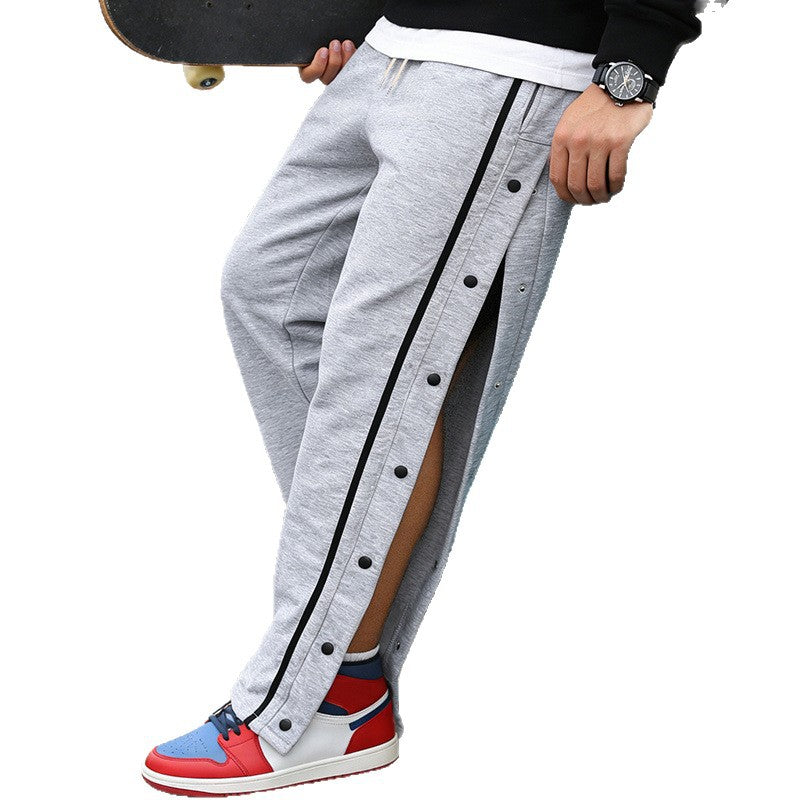 Men's Sporty Snap Track Pants with Side Snap Stripes and Drawstring Mune Fashion