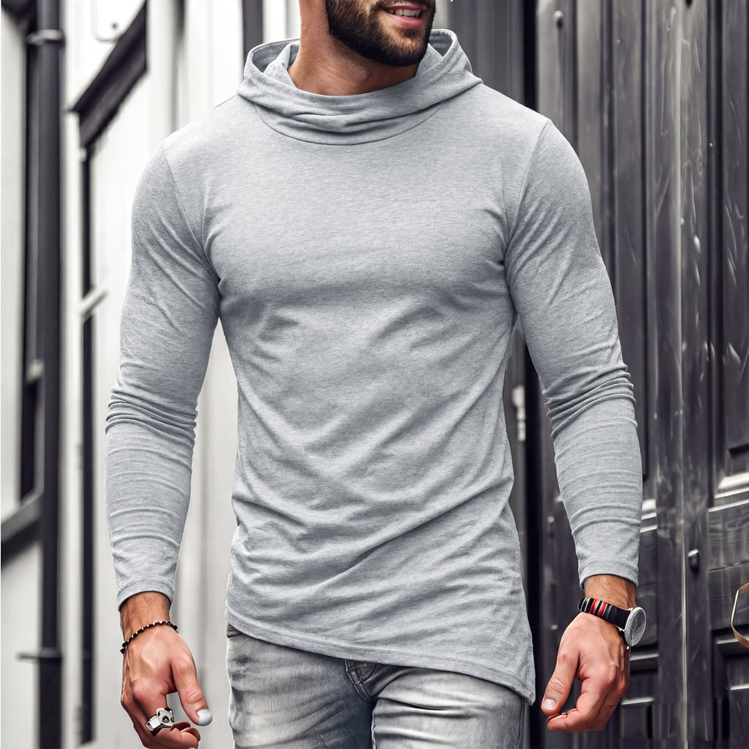 Men's Slim Fit Long Sleeve Shirt with High Funnel Neck and Asymmetric Hem Mune Fashion