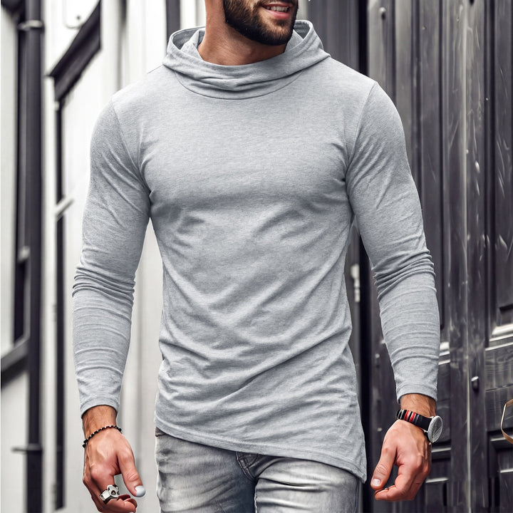 Men's Slim Fit Long Sleeve Shirt with High Funnel Neck and Asymmetric Hem Mune Fashion