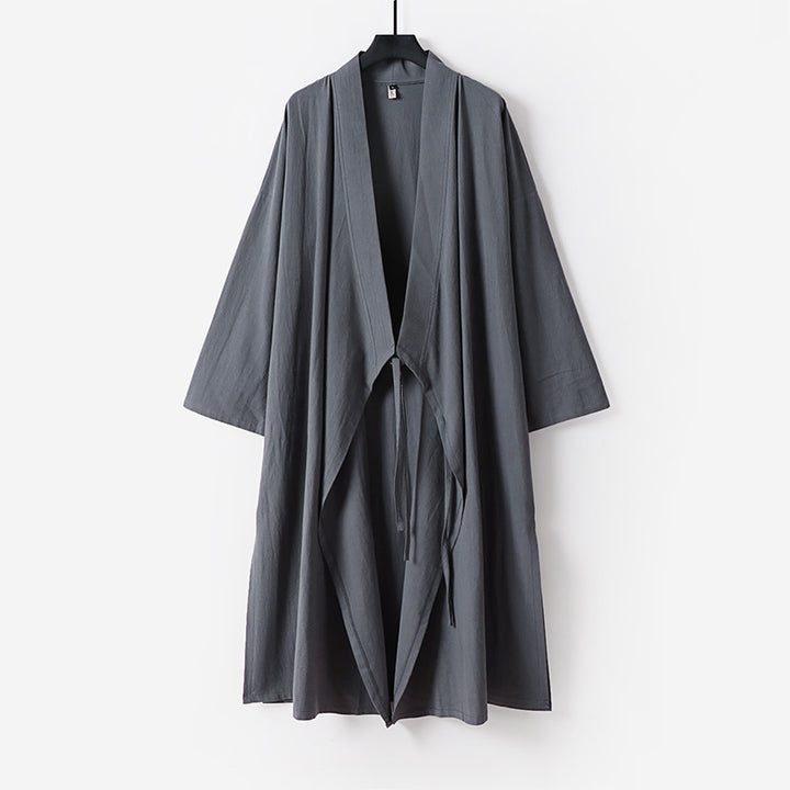 Unisex Longer Kimono Coat made of lightweight cotton blend with draped front and tie loop Mune Fashion