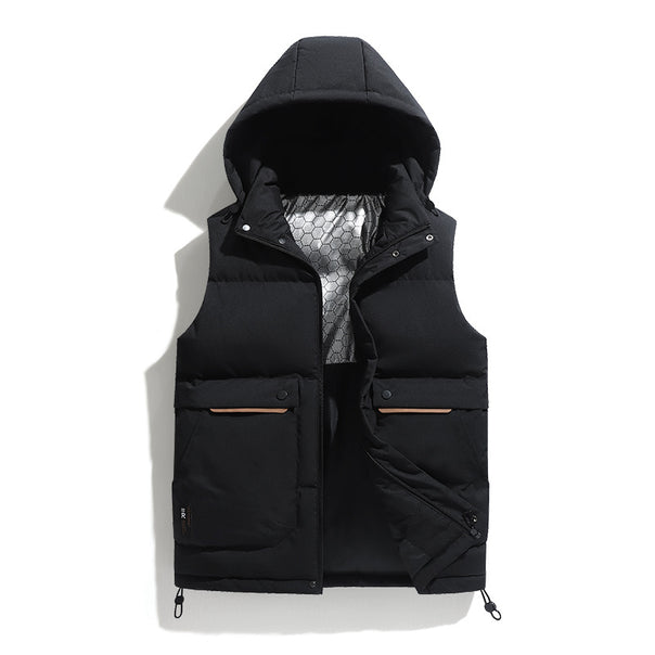 Men's Lightweight Puffer Vest with Removable Hood, Thermal Insulation & Utility Pockets Mune Fashion