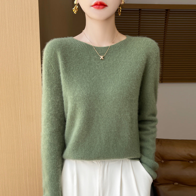 Women's Soft Mohair-Effect Round Neck Sweater with Fine Ribbed Hem and Light Oversize Fit Mune Fashion