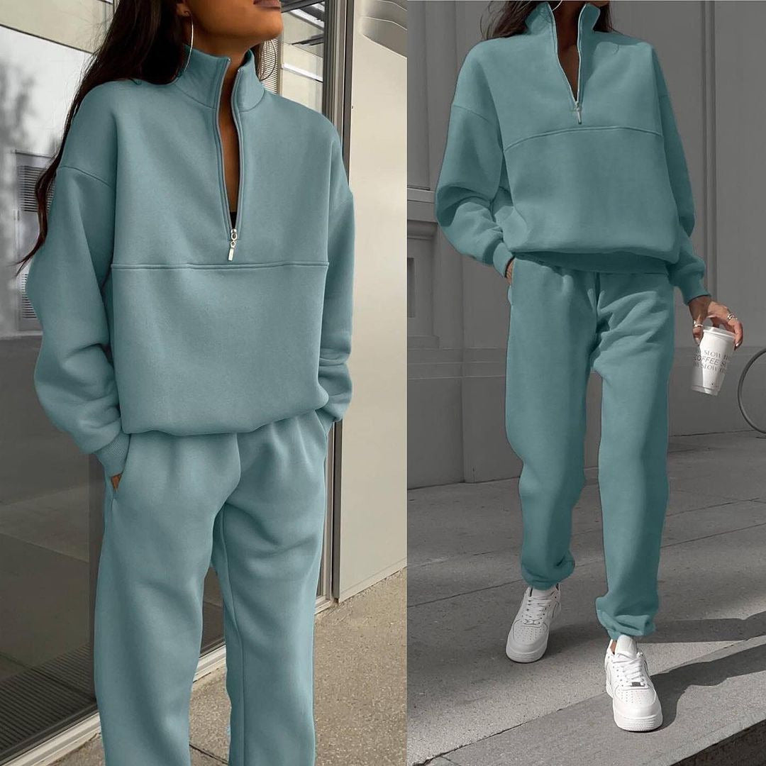 Women's Oversized Half-Zip Lounge Set made of French Terry with high Stand-Up Collar Mune Fashion