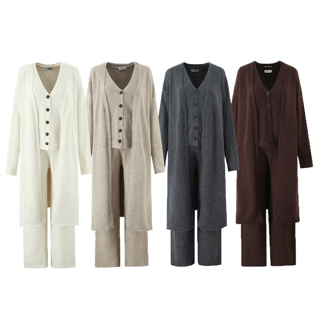 Women Oversize Knit Set with Long Cardigan, Button Vest and Loose Pants Mune Fashion