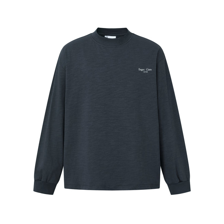 Unisex Oversize-Longsleeve Shirt made of Slub Cotton with a half-high Roll Collar Mune Fashion