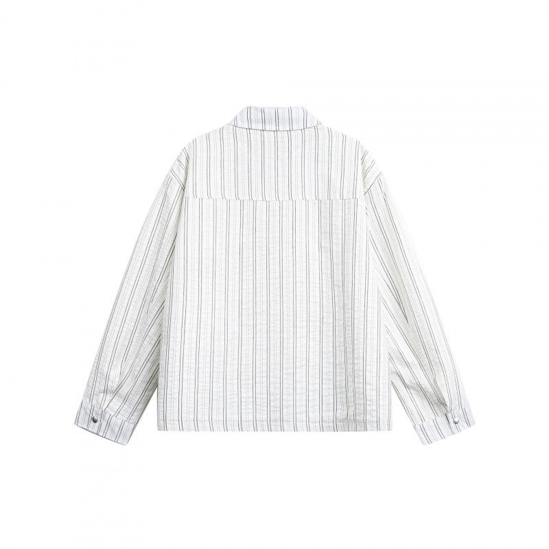 Unisex Striped Overshirt Jacket with Shirt Collar and Concealed Zipper Mune Fashion