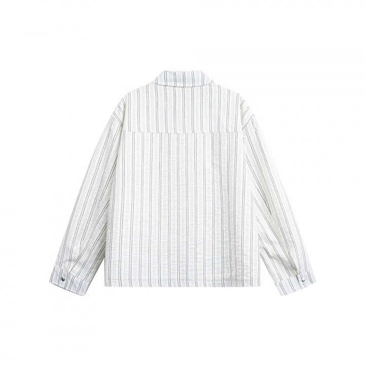 Unisex Striped Overshirt Jacket with Shirt Collar and Concealed Zipper Mune Fashion