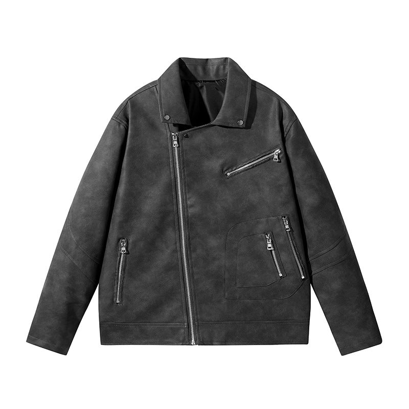 Men's Stylish Leather Jacket with Asymmetrical Zipper Mune Fashion