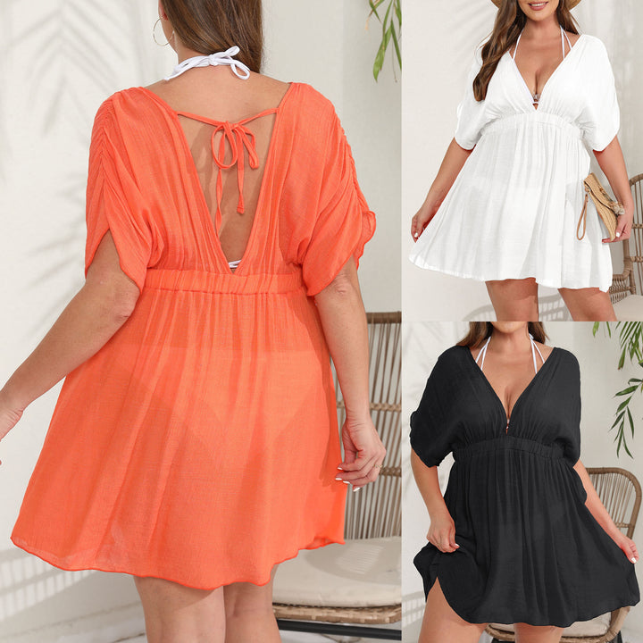 Ladies elegant beach kaftan with deep V-neck and wide-cut sleeves Mune Fashion