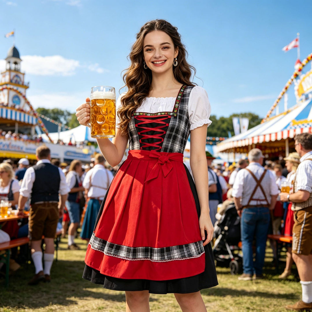 Women’s traditional costume dirndl with lacing, A-line skirt and bow apron Mune Fashion
