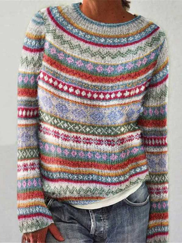 Women's Norwegian sweater made of wool blend with round neck and traditional Fair Isle yoke Mune Fashion