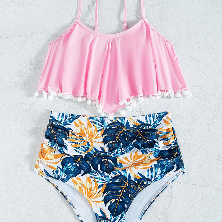 Women's Two-Piece Swimsuit with Ruffled Hem and High Waistband Mune Fashion