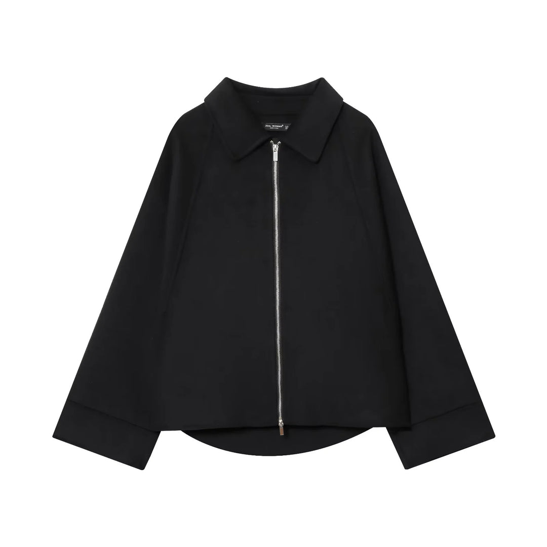 Women's casual zip overshirt with shirt collar, raglan sleeves, and extended hem Mune Fashion