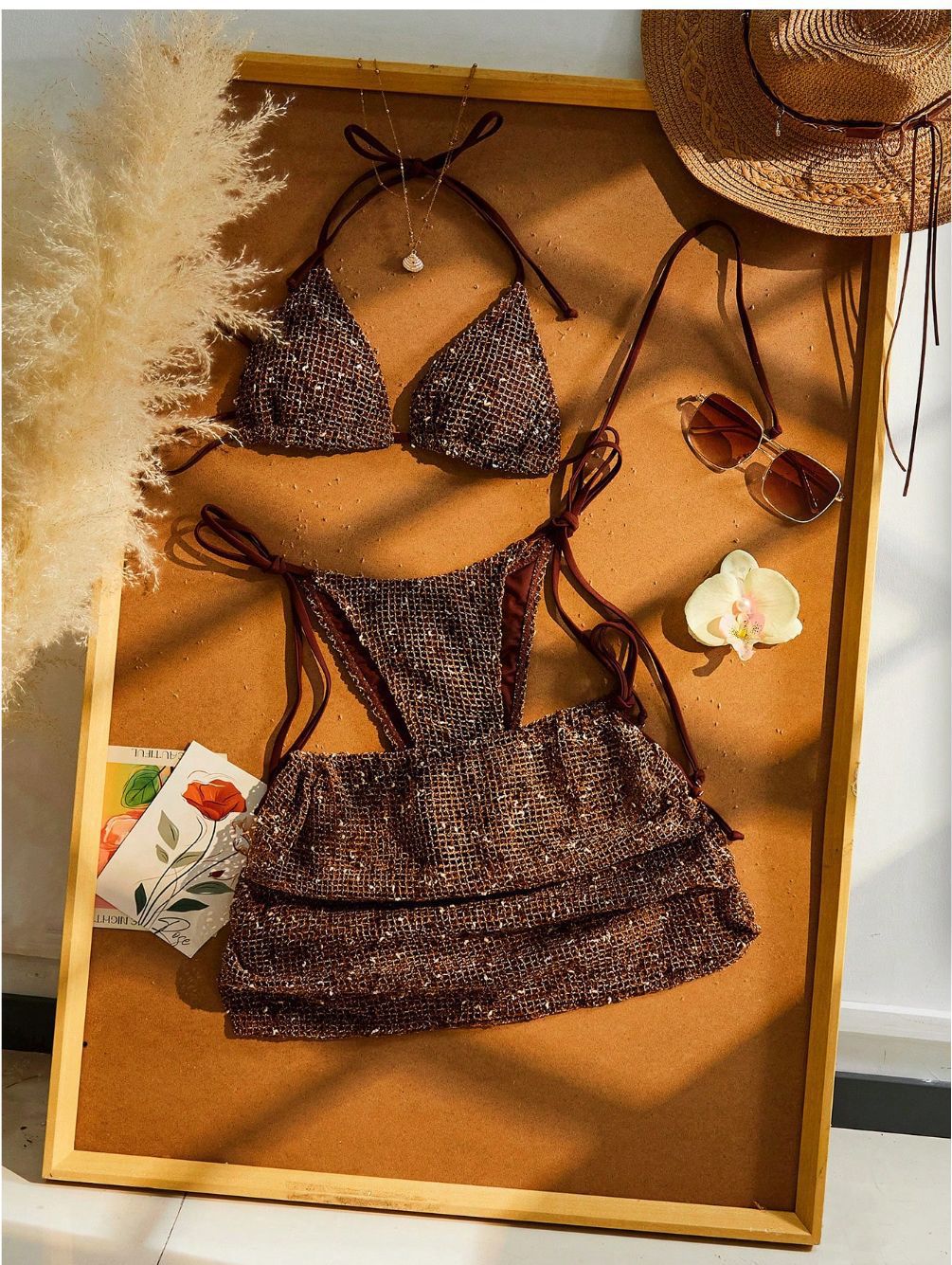 Women's Triangle Bikini with Wrap Skirt and Adjustable Straps Mune Fashion