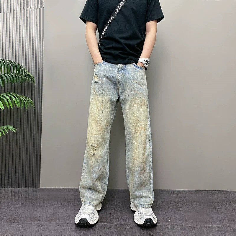 Men's Stylish Baggy Jeans with Creative Washes Mune Fashion