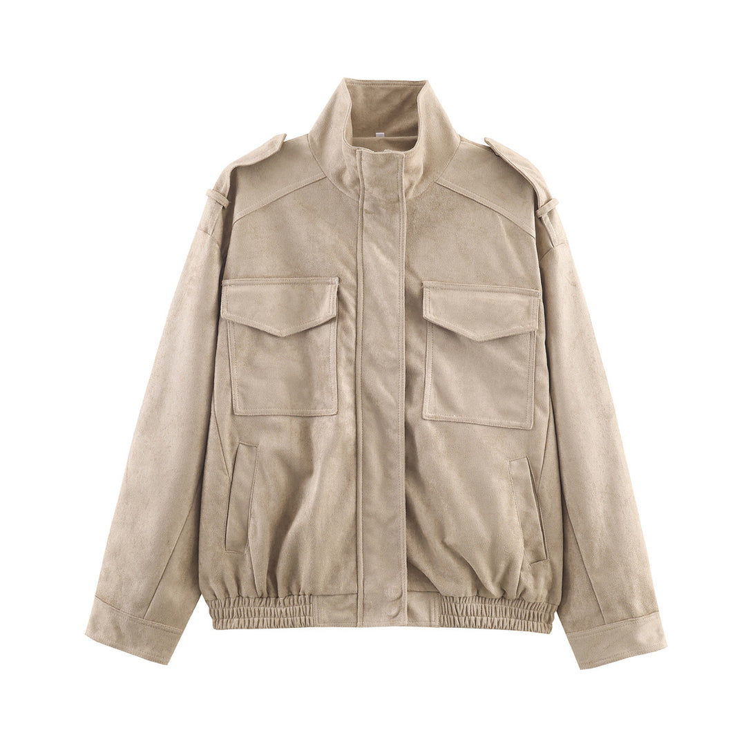 Women’s short jacket in military style with epaulets, patch chest pockets, and elastic hem Mune Fashion