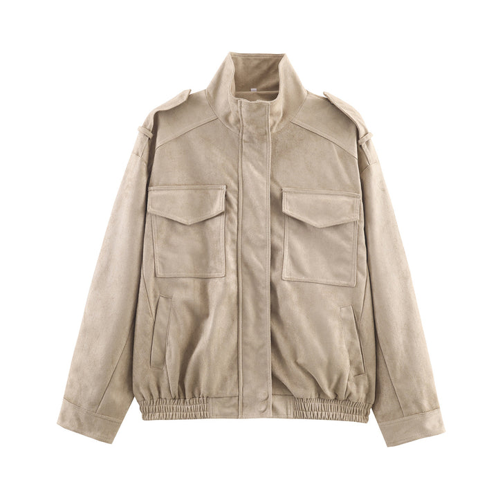 Women’s short jacket in military style with epaulets, patch chest pockets, and elastic hem Mune Fashion