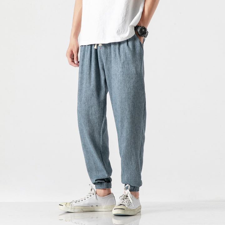 Men's lightweight linen pants with drawstring and elastic cuffs Mune Fashion