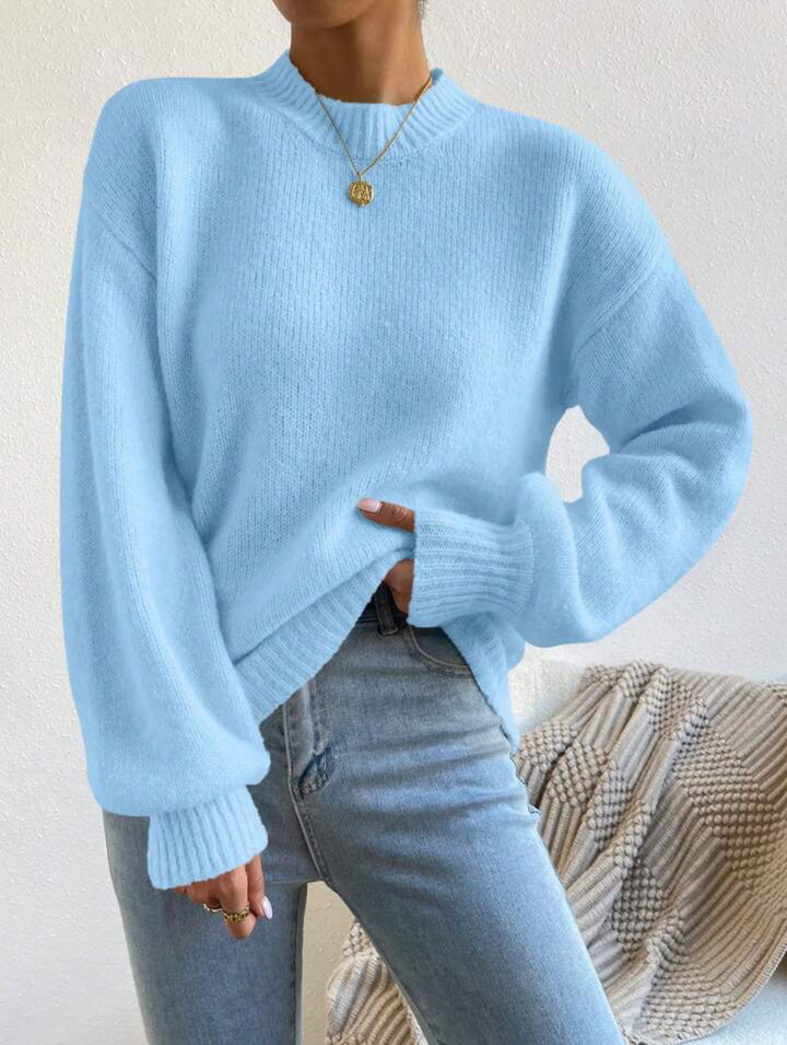 Women’s Oversized Fine Knit Sweater with Suggested Mohair Effect and Extended Ribbed Cuffs Mune Fashion