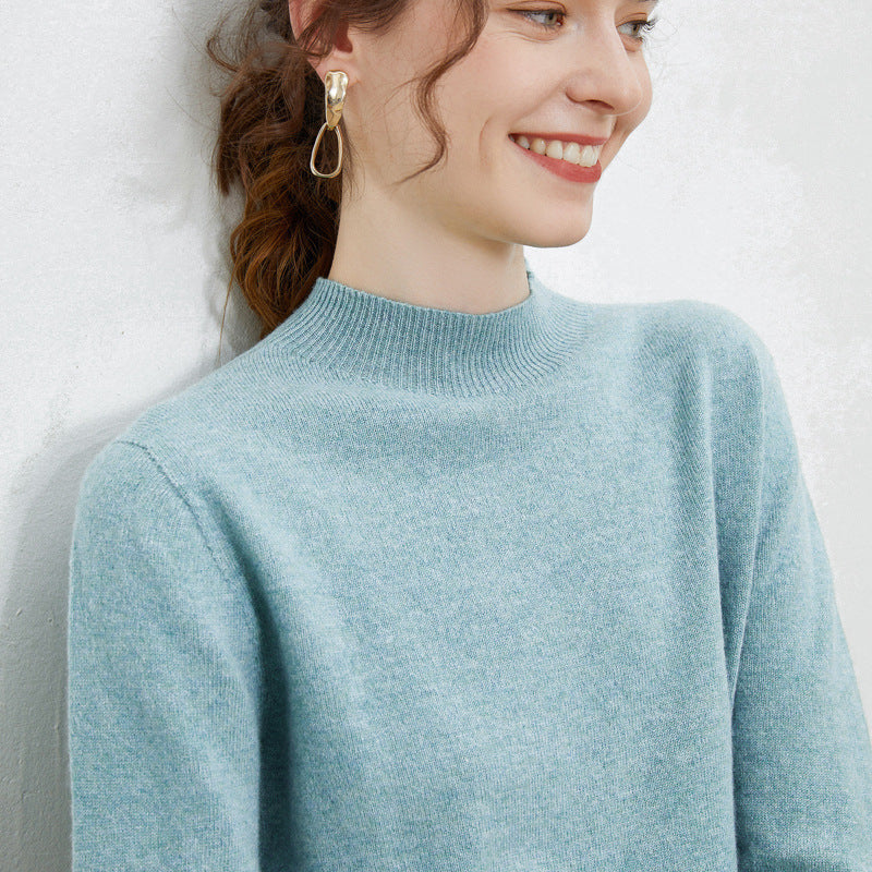 Women's soft fine-knit mock neck pullover with angora look and casual silhouette Mune Fashion