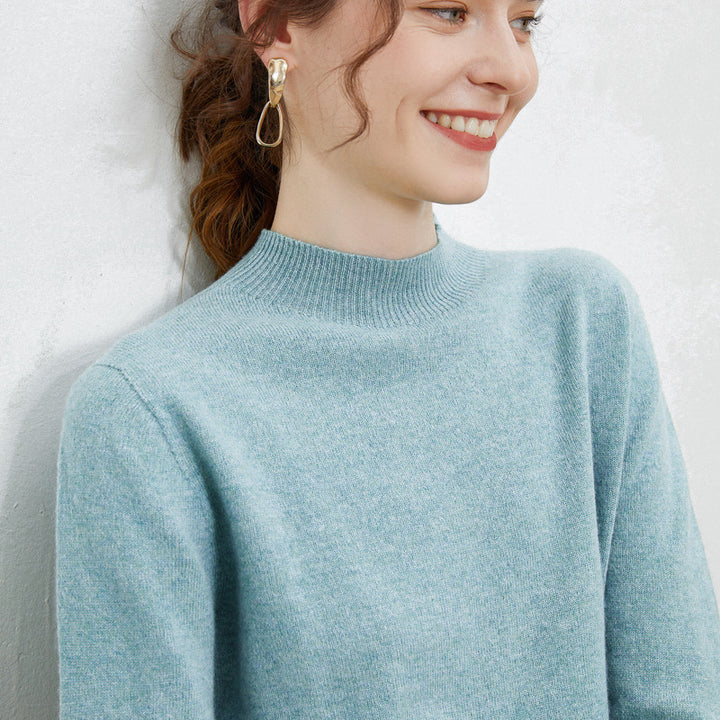 Women's soft fine-knit mock neck pullover with angora look and casual silhouette Mune Fashion