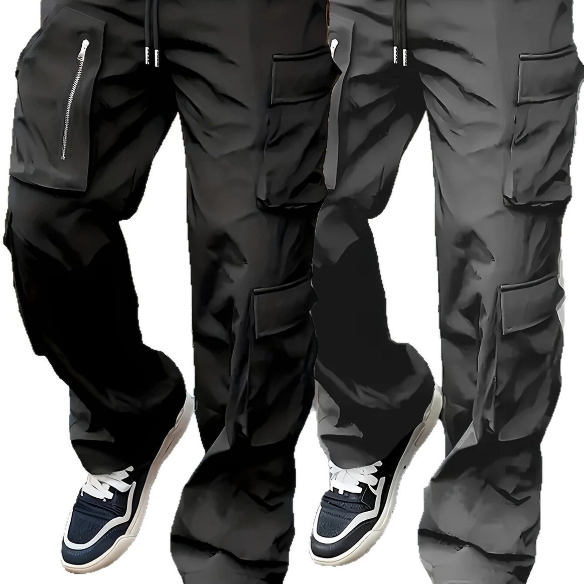 Men's loose utility cargo pants with drawstring waistband, multifunctional pockets & zip pocket Mune Fashion