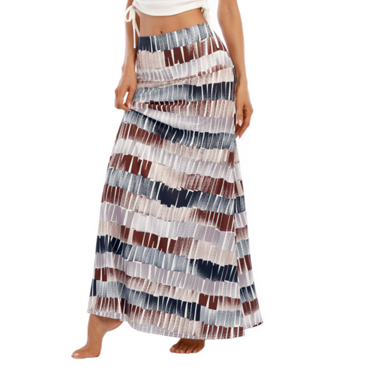 Women’s maxi skirt with elastic waistband and side pockets in boho pattern Mune Fashion