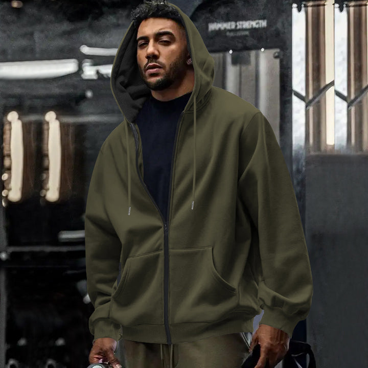 Men's oversized zip-up hoodie with kangaroo pockets and contrasting inner lining Mune Fashion