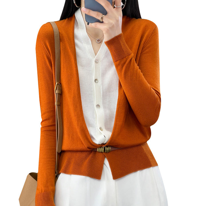 Women Lightweight Open Fine Knit Cardigan with Asymmetrical Pointed Hem and Tailored Silhouette Mune Fashion
