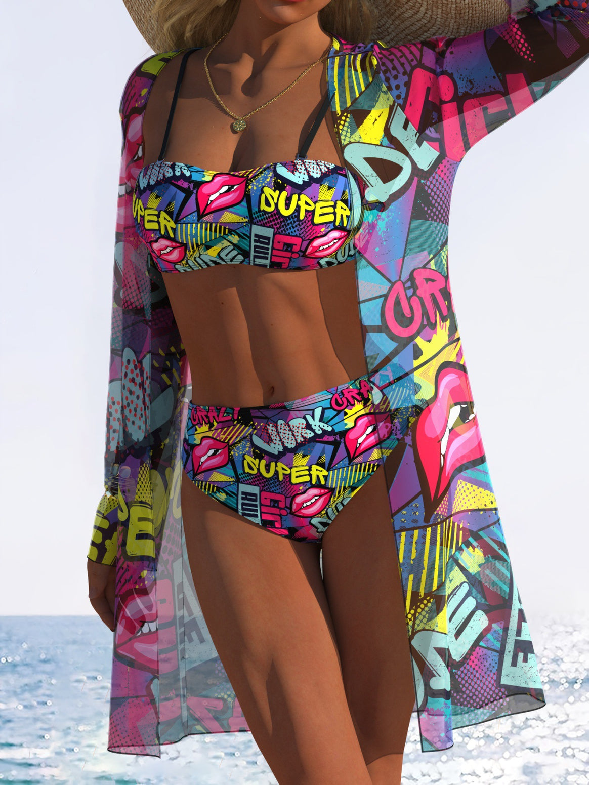 Women's bikini set with floral design and transparent beach jacket Mune Fashion
