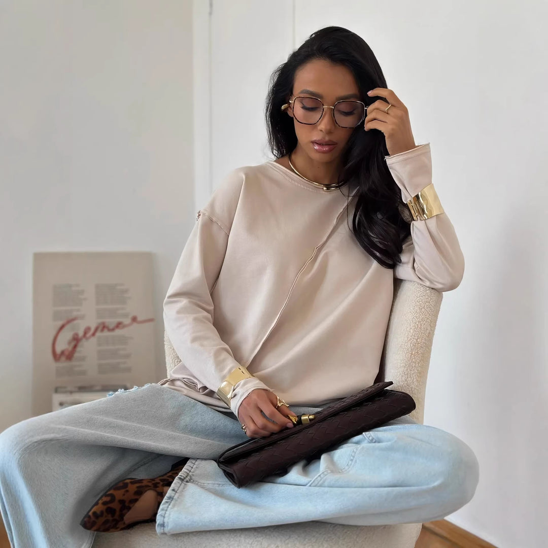Women Oversized Longsleeve with diagonal seam and drop shoulders Mune Fashion