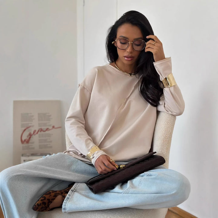 Women Oversized Longsleeve with diagonal seam and drop shoulders Mune Fashion
