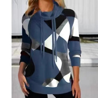 Women's Geometric Hooded Sweatshirt with Drawstring, Longline Cut and Side Pockets Mune Fashion