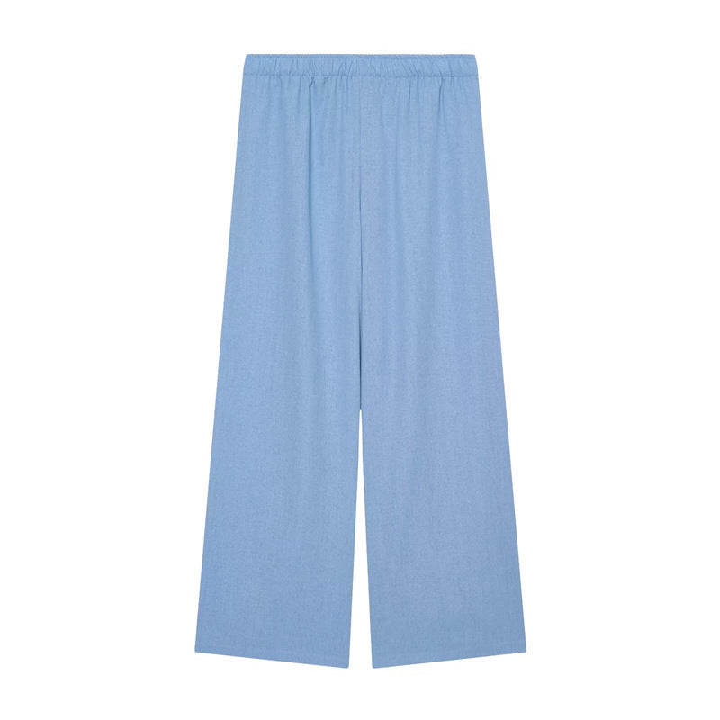 Women's Wide Palazzo Trousers with Elastic Waistband and Flowing Linen Mix Mune Fashion