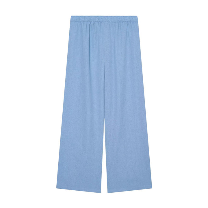 Women's Wide Palazzo Trousers with Elastic Waistband and Flowing Linen Mix Mune Fashion