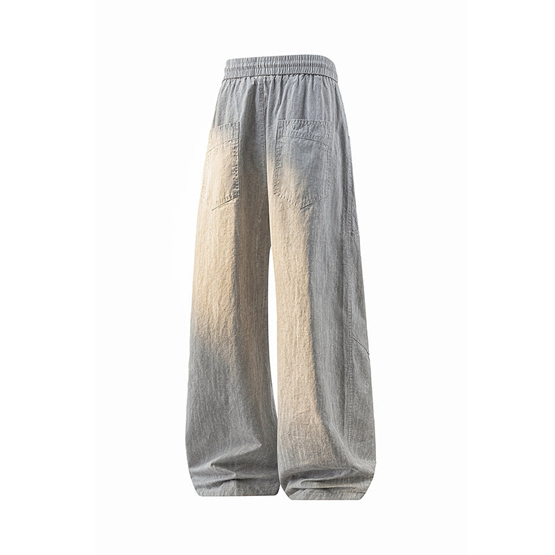Damen Weite Leinenoptik-Hose mit elastischem Bund und aufgesetzten Taschen Mune Fashion