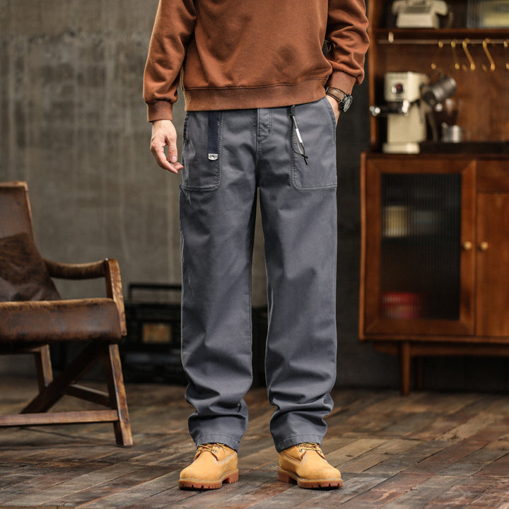 Men's Loose Canvas Cargo Pants with Drawstring Waist and Applied Front Pockets Mune Fashion