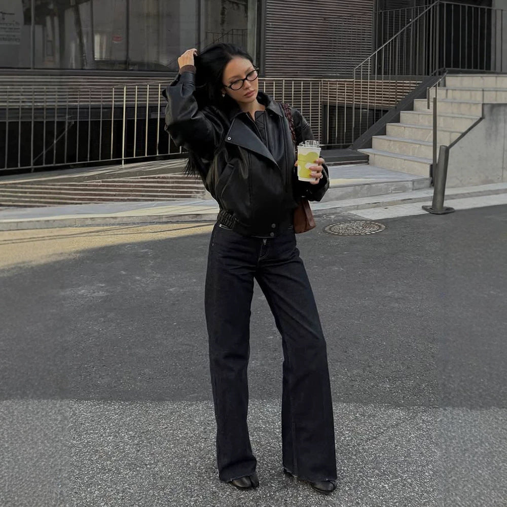 Women Tailored Boxy Bomber made of soft Vegan leather with distinctive lapels and raglan sleeves Mune Fashion