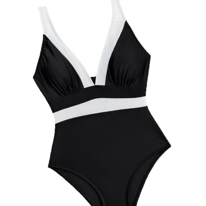 Women's Fashionable Swimsuit with Deep V-Neck and Contrasting Trimmings Mune Fashion