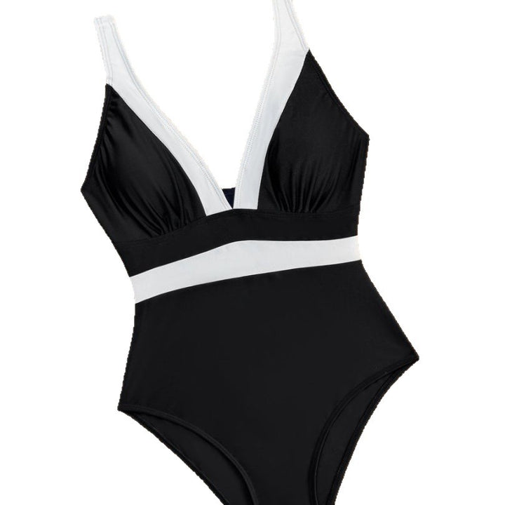Women's Fashionable Swimsuit with Deep V-Neck and Contrasting Trimmings Mune Fashion