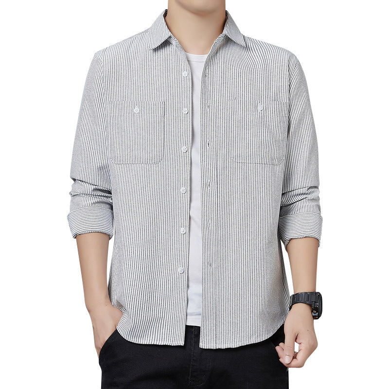 Men's Striped Long Sleeve Shirt made of Cotton Blend with Chest Pockets and Casual Cut Mune Fashion