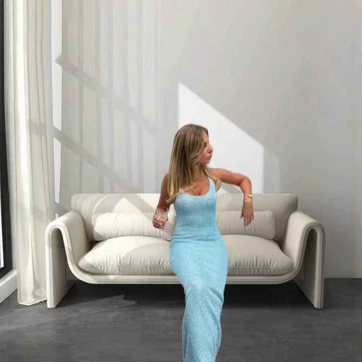 Women Nan Slim Fit Sheath Evening Dress with Spaghetti Straps and Subtle Glitter Effect Mune Fashion