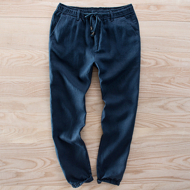 Men's Light Linen Jogging Pants with Elastic Waistband and Drawstring Mune Fashion
