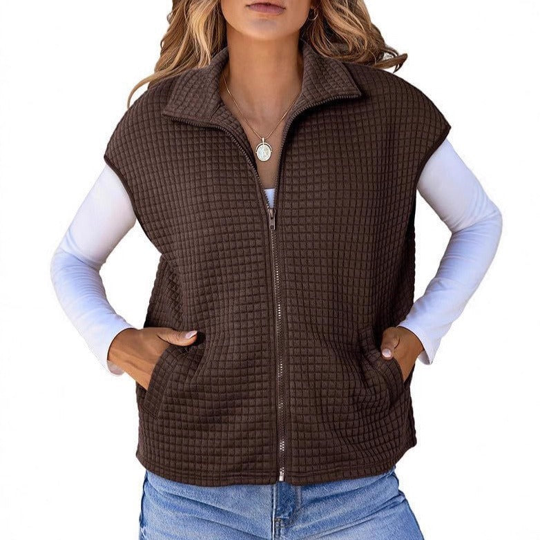 Women's padded vest with zipper, stand-up collar and side pockets Mune Fashion