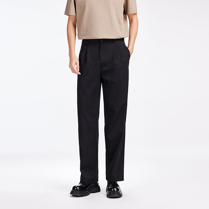 Men's Elegant Pleated Fabric Pants with High Waist, Crease and Straight Leg Mune Fashion