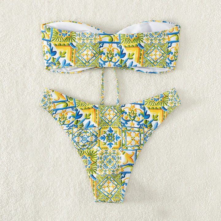 Women's bandeau bikini with sophisticated binding detail and floral print Mune Fashion