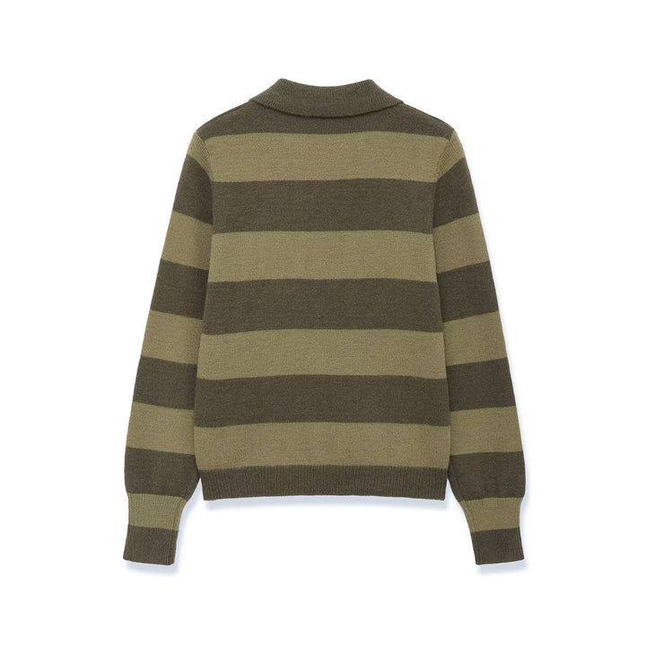 Women's Striped Knitted Cardigan with Shirt Collar and Button Placket Mune Fashion