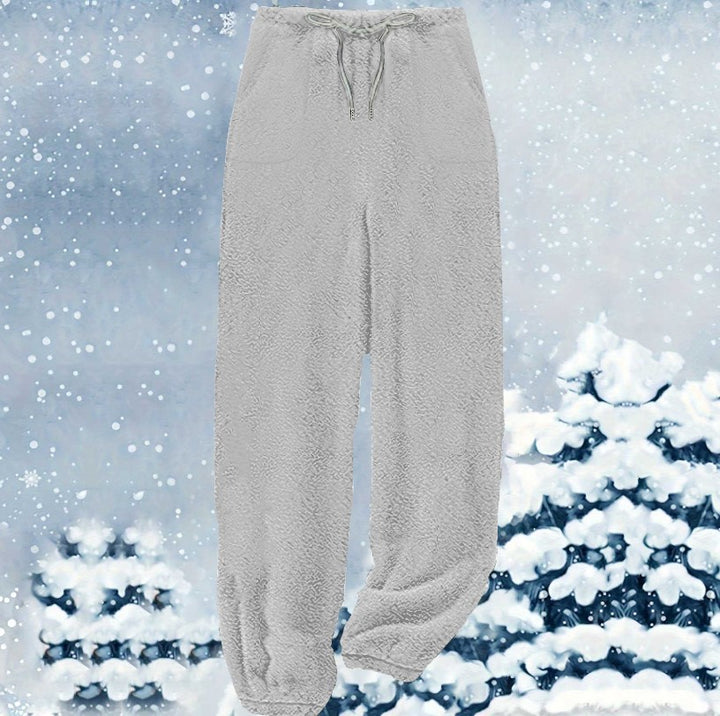 Women's cozy Sherpa fleece lounge pants with drawstring, high waist and elastic cuffs Mune Fashion