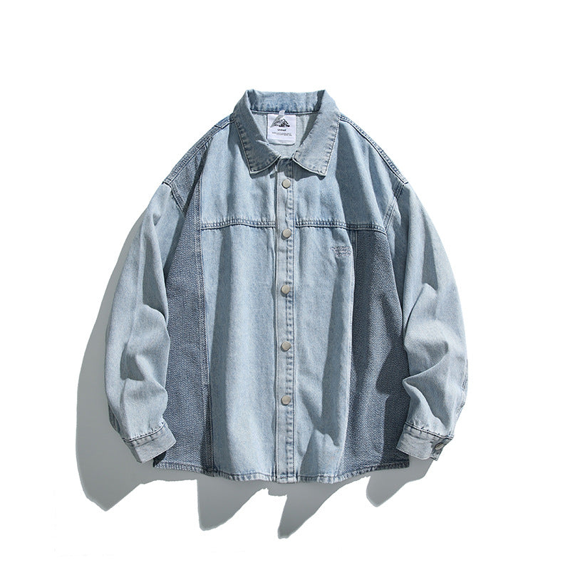 Unisex Oversized Jeans Jacket with Contrasting Woven Panels and Snap Button Closure Mune Fashion